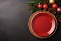 AI generated illustration of a plate on the table set with Christmas decorations Royalty Free Stock Photo