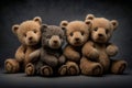 AI generated illustration of plush sad teddy bears on a gray background Royalty Free Stock Photo