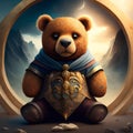 AI generated illustration of a plush teddy bear in an armor costume