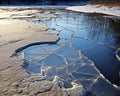 AI generated illustration of a pond covered with ice in winter