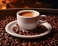 AI generated illustration of a porcelain cup and saucer filled with coffee beans Royalty Free Stock Photo