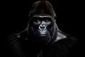 AI generated illustration of a portrait of an adult gorilla on a black background