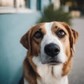 AI generated illustration of a portrait of a brown and white dog