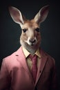 AI generated illustration of a portrait of a kangaroo in a pink suit