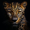 AI generated illustration of a portrait of a leopard on a dark background