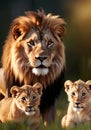 AI generated illustration of a portrait of lions in a savannah Royalty Free Stock Photo