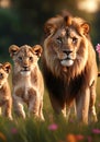 AI generated illustration of a portrait of lions in a savannah Royalty Free Stock Photo