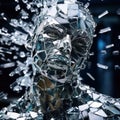 AI generated illustration of a portrait of a mature man covered in glass pieces