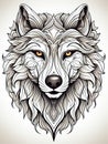 AI generated illustration of a portrait of a wolf on a white background