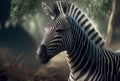 AI generated illustration of a portrait of zebra with balck and white lines.