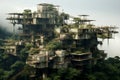 AI generated illustration of a post-apocalyptic cityscape, with broken-down buildings