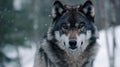 AI generated illustration of a powerful majestic wolf in a snowy forest