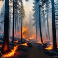 A powerful photograph of a forest engulfed in thick smoke from emphasizing the urgent need for forest fire prevention and