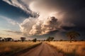 AI generated illustration of a powerful storm cloud moves across a desolate landscape