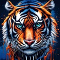 AI generated illustration of a powerful tiger's head with intense green eyes