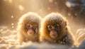 AI generated illustration of primates sitting in the snow on a sunny day