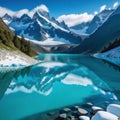 A pristine turquoise lake nestled amidst towering reflecting the breathtaking alpine Made With Generative AI illustration