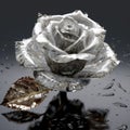 AI generated illustration of a pristine white rose atop a still pool of water Royalty Free Stock Photo