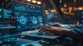Futuristic artificial intelligence dashboard on laptop with real time data analytics Royalty Free Stock Photo