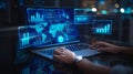 AI generated global business analytics dashboard with futuristic data visualization Royalty Free Stock Photo