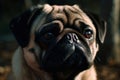 AI generated illustration of A Pug with a forlorn expression