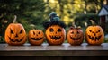 AI generated illustration of pumpkins in the traditional Jack-O-Lantern style for Halloween