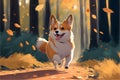AI-generated illustration of a puppy running in the woods in autumn. Royalty Free Stock Photo
