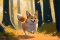 AI-generated illustration of a puppy running in the woods in autumn. Royalty Free Stock Photo