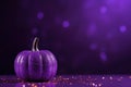 AI generated illustration of a purple glittered pumpkin in front of a bokeh background