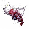 AI generated illustration of purple grapes with splashes of water Royalty Free Stock Photo