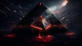 AI generated illustration of a pyramid on a dark red background, illuminated by a firework display Royalty Free Stock Photo