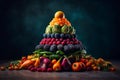 AI generated illustration of a pyramid made from an assortment of fruits and vegetables Royalty Free Stock Photo