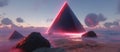 AI generated illustration of pyramids in the ocean at sunset