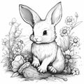 AI generated illustration of a rabbit on the grass, surrounded by abundance of vibrant wildflowers Royalty Free Stock Photo