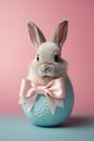 AI generated illustration of a rabbit with a pink bow with an egg Royalty Free Stock Photo