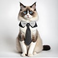 AI generated illustration of a ragdoll cat wearing a polka dot tie