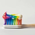 AI-generated illustration of a rainbow-colored toothbrush on a white background Royalty Free Stock Photo