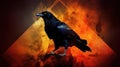 AI generated illustration of a raven with a plume of smoke billowing up in the background Royalty Free Stock Photo