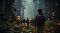 AI generated illustration of real cinema wide shot style film photograph of stray kids in a forest
