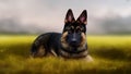 AI generated illustration of realistic German Shepherd dog sitting on grass