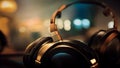 AI generated illustration of realistic headphones on bokeh background