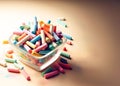 AI generated illustration of a rectangular clear box with brightly colored chalk sticks Royalty Free Stock Photo