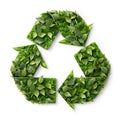 AI-generated illustration of a recycling symbol made of green leaves on a white background Royalty Free Stock Photo