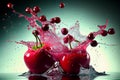 AI-generated illustration of the red cherries falling into the water Royalty Free Stock Photo