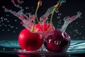 AI-generated illustration of the red cherries falling into the water Royalty Free Stock Photo