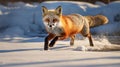 AI generated illustration of a red fox in the snow running Royalty Free Stock Photo