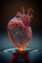 AI generated illustration of a red glass heart container on a black background