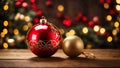 AI generated illustration of red and golden Christmas tree ornaments on the blurred background Royalty Free Stock Photo