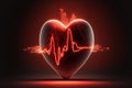 AI generated illustration of a red heart with a pulse line and beam of light on a dark background Royalty Free Stock Photo