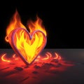 AI generated illustration of a red heart silhouette is illuminated by a warm orange fire Royalty Free Stock Photo